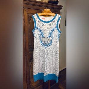 BASLER Blue Paisley Dress. No size label, measures like M.